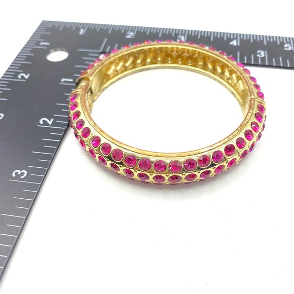 Pink Rhinestones Gold Clamper Style Bangle Bracelet - Picture 7 of 7